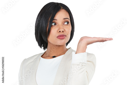 A businesswoman gesturing isolated on a PNG background.