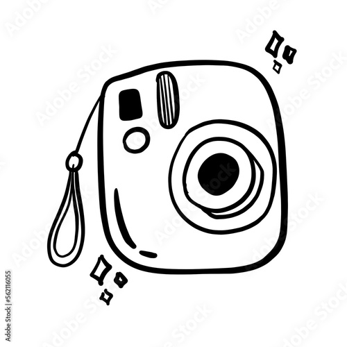 Hand draw doodle Polaroid camera line art black and white style