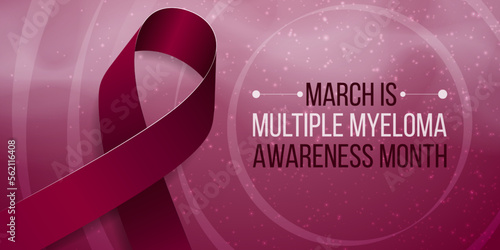 Multiple Myeloma Awareness Month concept. Banner template with burgundy ribbon and text. Vector illustration photo