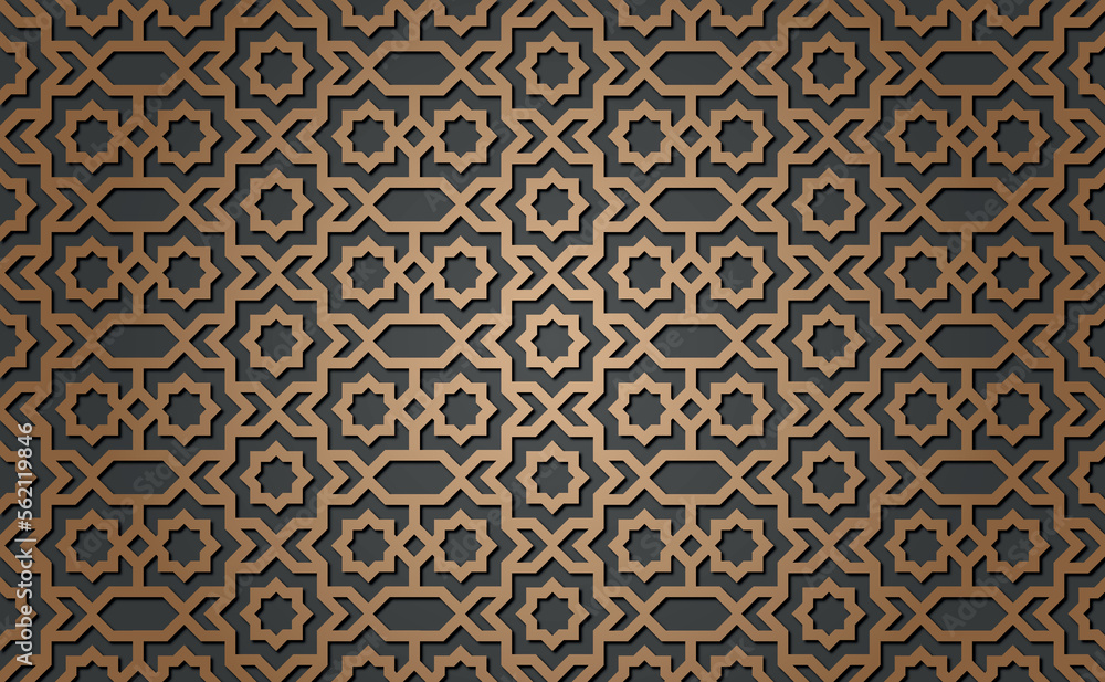 Seamless 3d Ramadan Islamic pattern in Arabian style Vector illustration
