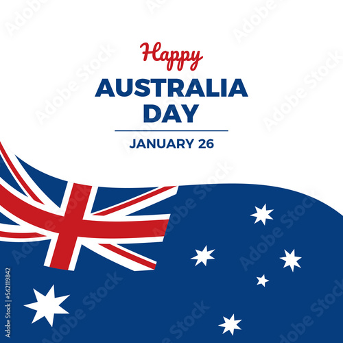 Happy Australia Day poster with australian flag vector. Abstract flag of Australia icon isolated on a white background. Waving Australian flag graphic design element. January 26. Important day