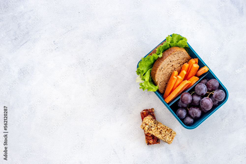 Healthy meal in lunch boxes. Take away food