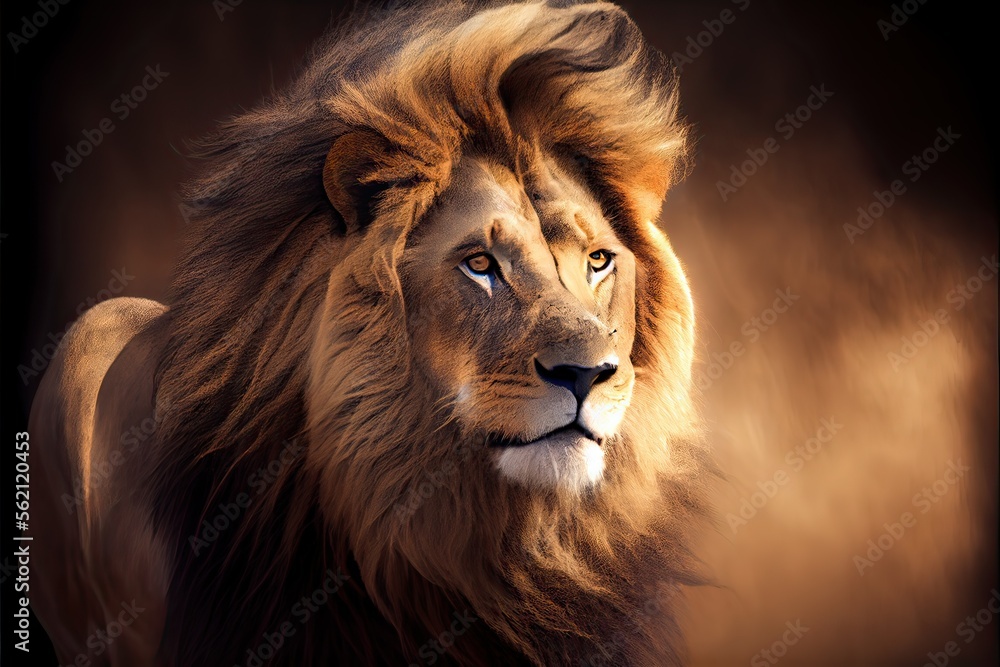 Fototapeta premium Lion, nature wildlife safari closed up (Ai generated)