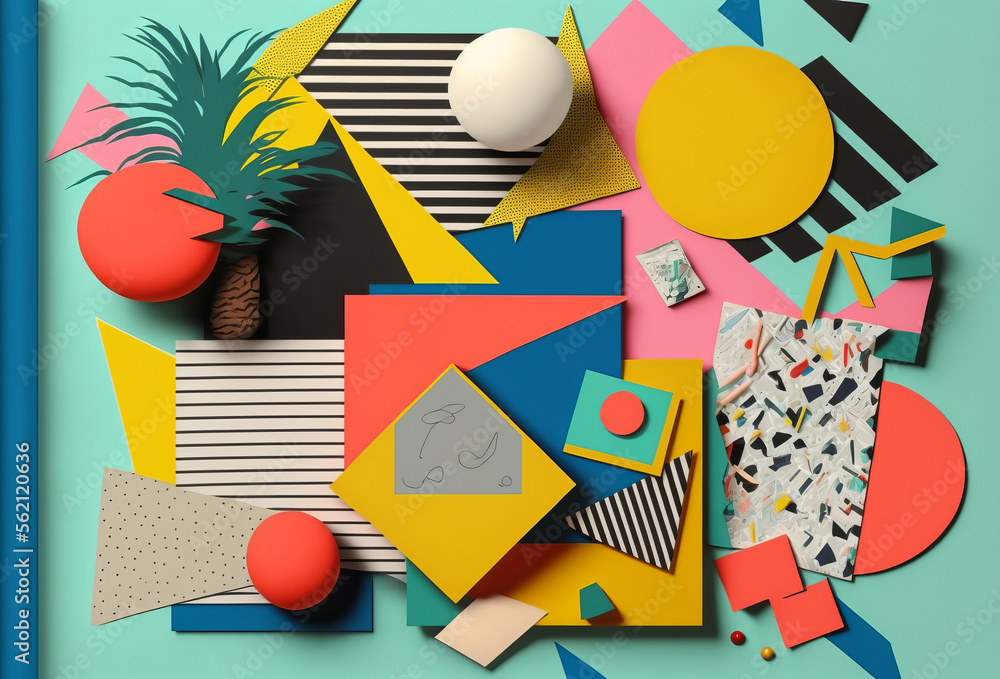 Retro 1980s or 90s trendy paper collage background pattern. Generative ...