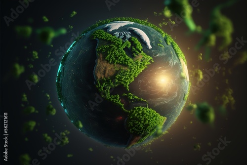 Obraz na plátne Digital green futuristic globe, viewed from space, in the solar system, in the s