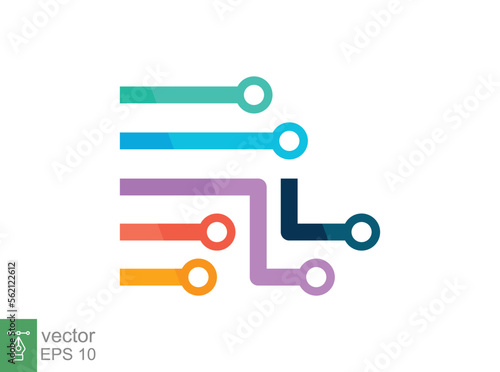 Train track route or data analytics lines and circles logo. Simple flat style. Horizontal dotted strips. Vector illustration design isolated on white background. EPS 10.
