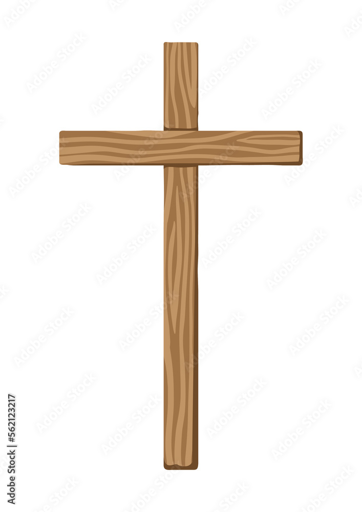 Christian illustration of wooden cross. Happy Easter image.