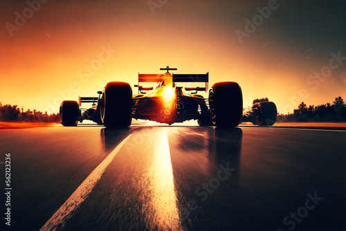 Formula 1 race cars at sunset. Generative Ai. 