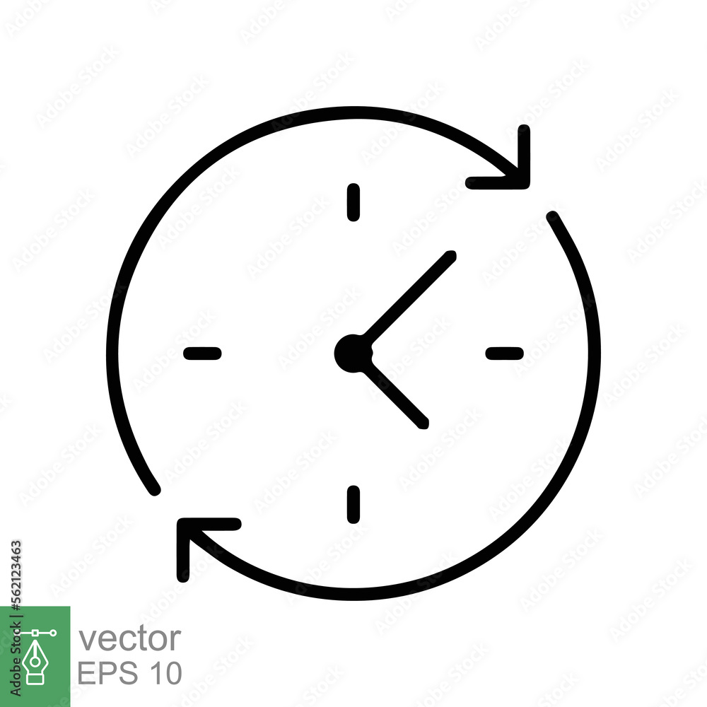 Passage of time icon. Simple flat style. Clock with circle line and arrow, chronometer, timer, interval, speed time concept. Vector illustration design isolated on white background. EPS 10. Passage of time icon. Simple flat style. Clock with circle line and arrow, chronometer, timer, interval, speed time concept. Vector illustration design isolated on white background. EPS 10.