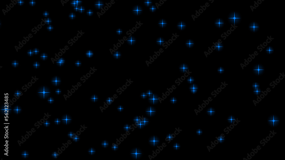 Blue twinkling abstract stars hover on black background. Festive backdrop. Copy space for congratulation text Blue twinkling abstract stars hover on black background. Festive backdrop. Copy space for congratulation text