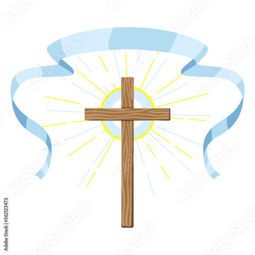 Christian illustration of wooden cross. Happy Easter image.