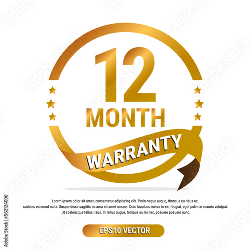 12 month warranty golden badge isolated on white background. label guarantee