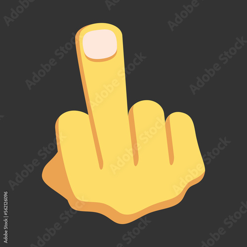 Middle Finger vector emoji flat icon. Isolated rude or insulting gesture sign sticker design.