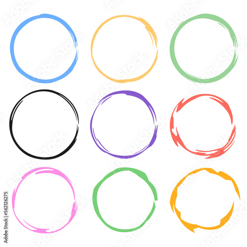 Set of 9 colored circles with brush design - Vector