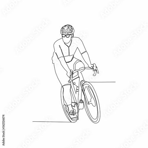 continuous line drawing of man exercising bicycle