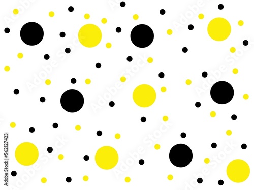 On a white background  large and small circles of black and yellow color