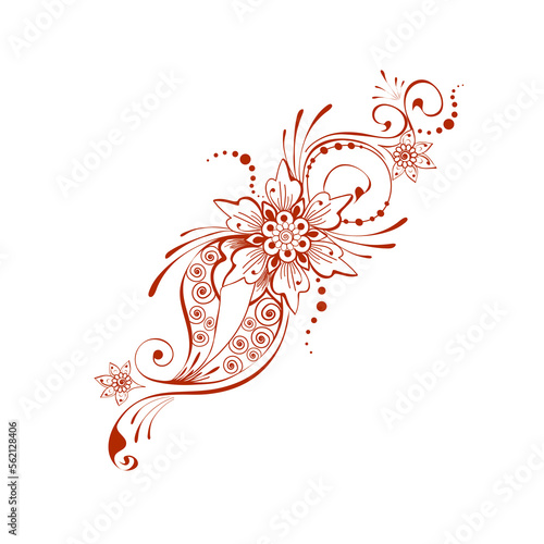 Mehendi flower with paisley, windings, diagonal design element