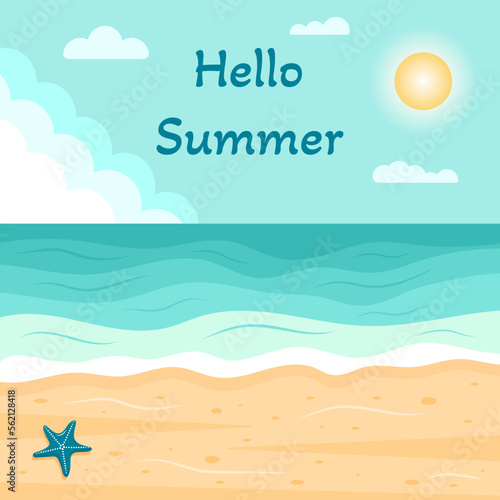 Summer exotic seascape. Tropical beach with a starfish. Hello summer.