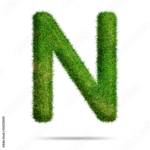 Green grass alphabet letter n for text or education concept 