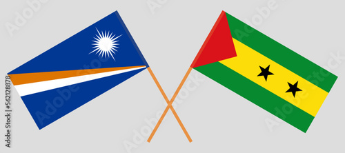 Crossed flags of Marshall Islands and Sao Tome and Principe. Official colors. Correct proportion