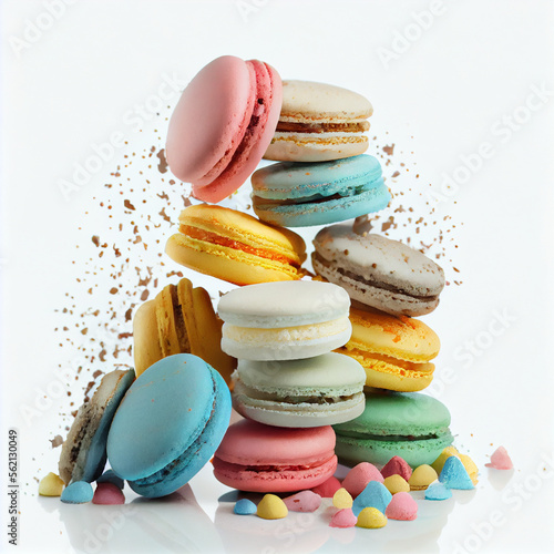 A pile of colored macaroons on a white background. photo