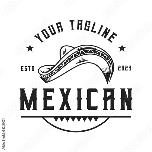 Vintage Retro Vector Sombrero Mexican Hat Label Logo Design Emblem  Simple Vector