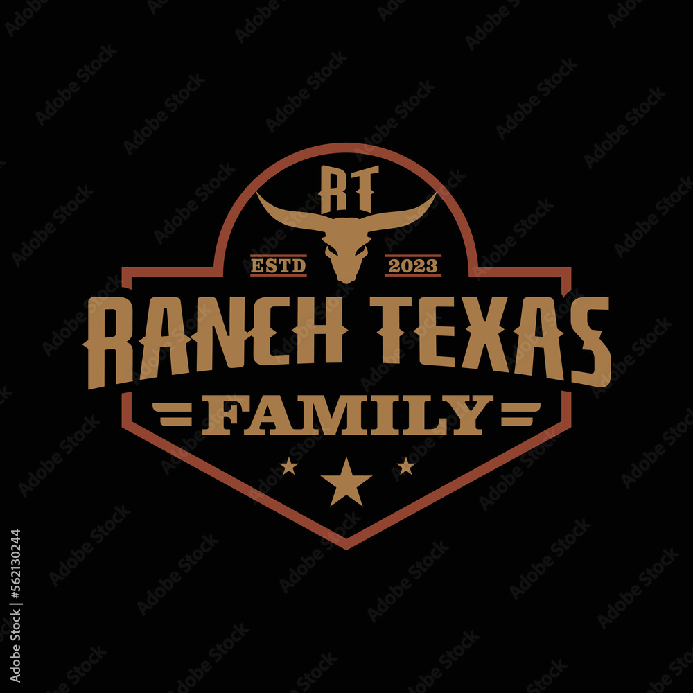 Vintage Retro Ranch Texas family Longhorn, Western State Bull Cow. Letter R,T Vintage Label Logo Design Emblem, Vector