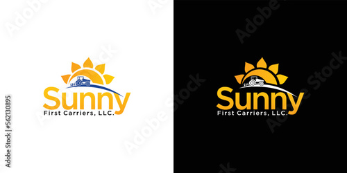 Wheat farming logo with tractor vector and sun