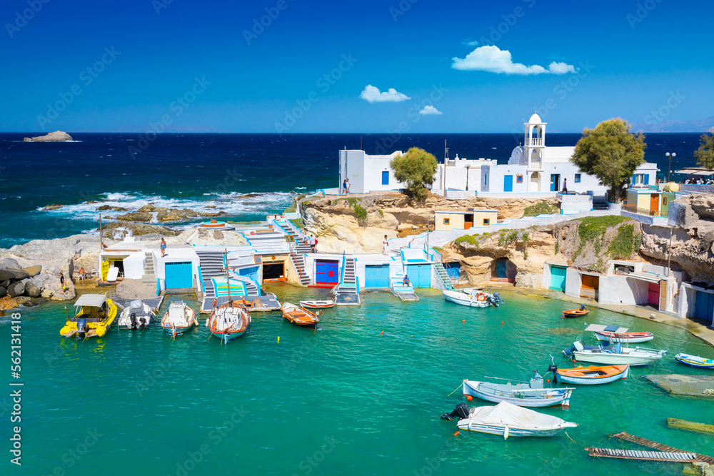 View of the fishing village of Mandrakia on Milos island, Greece