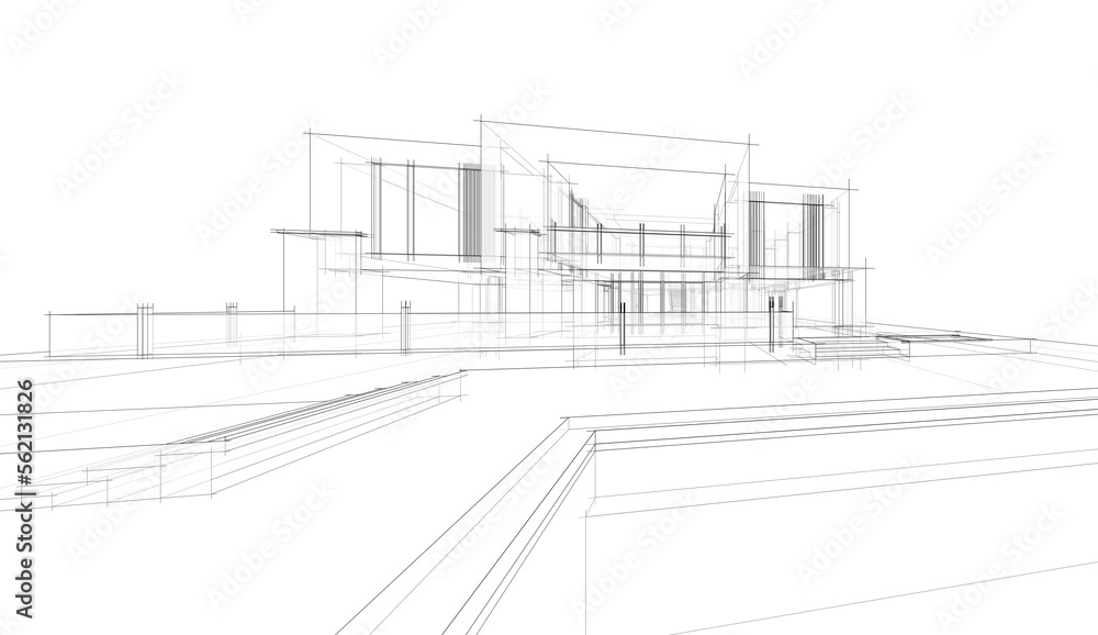house building sketch architecture 3d illustration house building sketch architecture 3d illustration