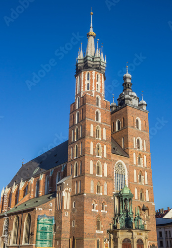Towers of the historic St. Mary Basilica in Krakow, Poland
