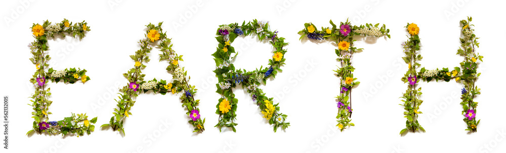 Blooming Flower Letters Building English Word Earth Blooming Flower Letters Building English Word Earth