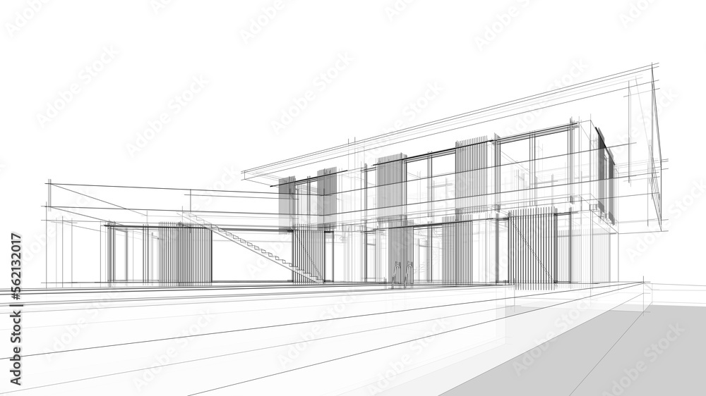 house building sketch architecture 3d illustration