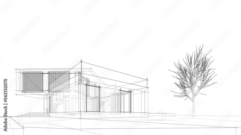 house building sketch architecture 3d illustration