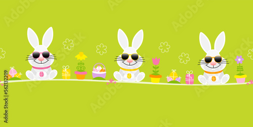 Osterbanner 3 Weiße Osterhasen Sonnenbrille Icons Grün