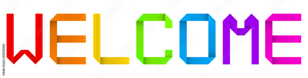 Vector concept or conceptual paper origami font forming WELCOME word isolated on white background as a metaphor for greeting, school, education, activity, curiosity and kindness Vector concept or conceptual paper origami font forming WELCOME word isolated on white background as a metaphor for greeting, school, education, activity, curiosity and kindness