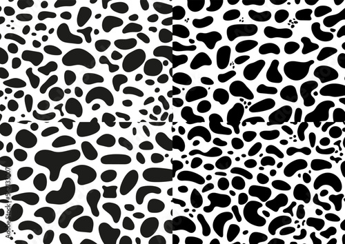 Dalmatian fur random shape seamless pattern set vector animal print with skin spot texture.