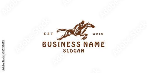 Horse Warrior Paladin Medieval Logo Design Vector. Horse Trainer and Rider Symbol.