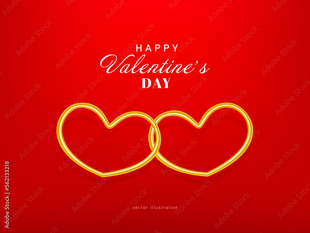 Naklejka premium Golden metal hearts on pink background. Realistic 3d gold hearts design. Romantic Symbol of Love. 3d vector.