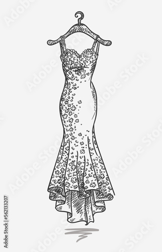 Beautiful hand drawn vector illustration of a wedding dress