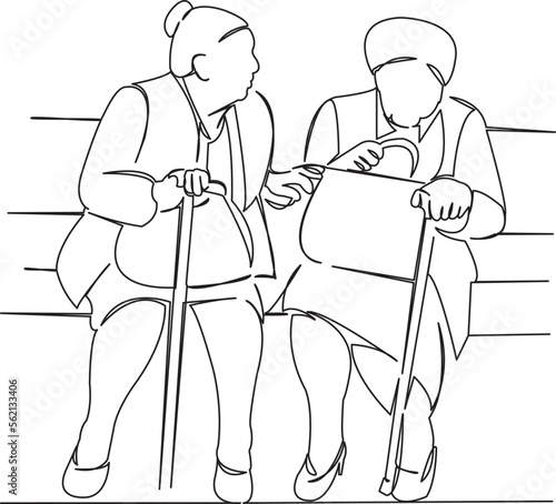 two retired women are sitting on a grandmother's bench