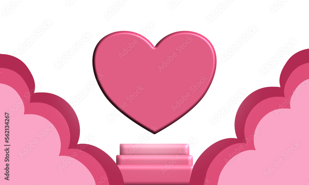 3D hearts on a pink background. Abstract for valentine, wedding, love day.