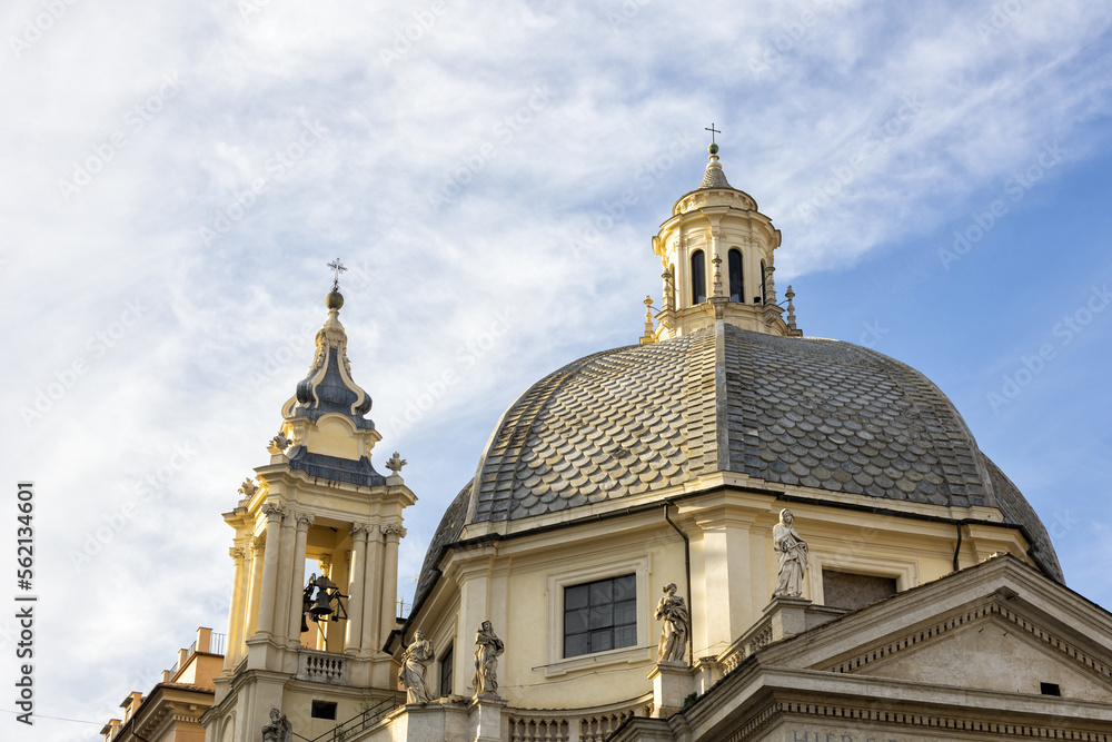 Christian sculptures depicting Mary mother of Jesus on the church Santa Maria in Montesanto called Chiesa degli Artisti in piazza del Popolo Rome Italy Europe