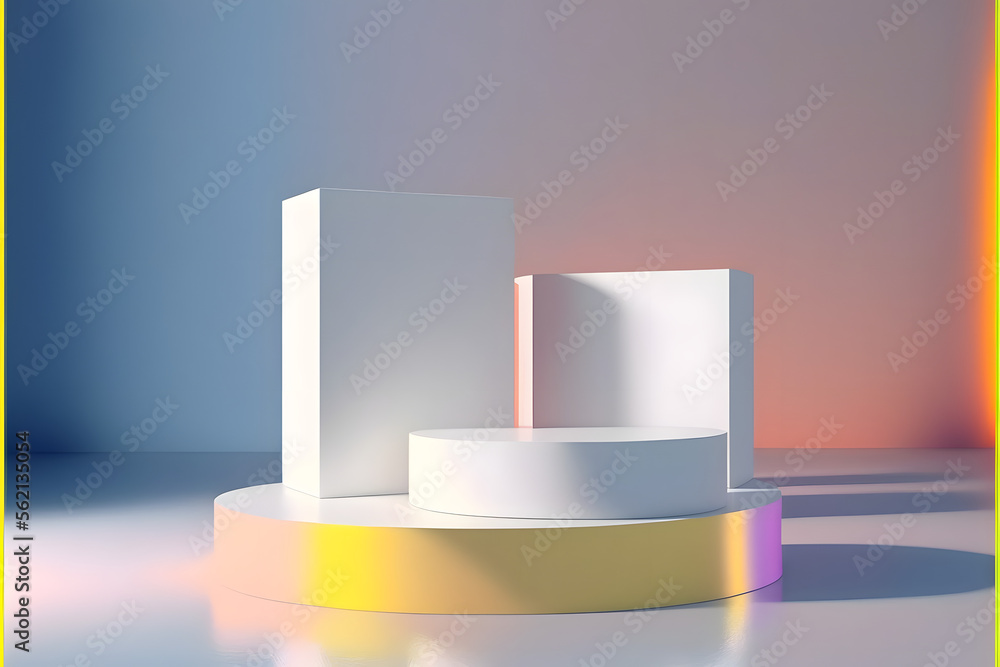 3D white and gold blank product podiums display 3D white and gold blank product podiums display