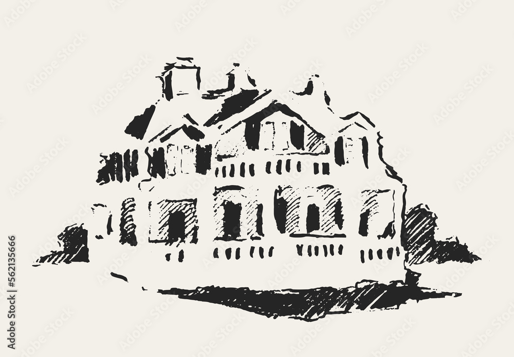 Illustration of a mansion, a large house, sketch
