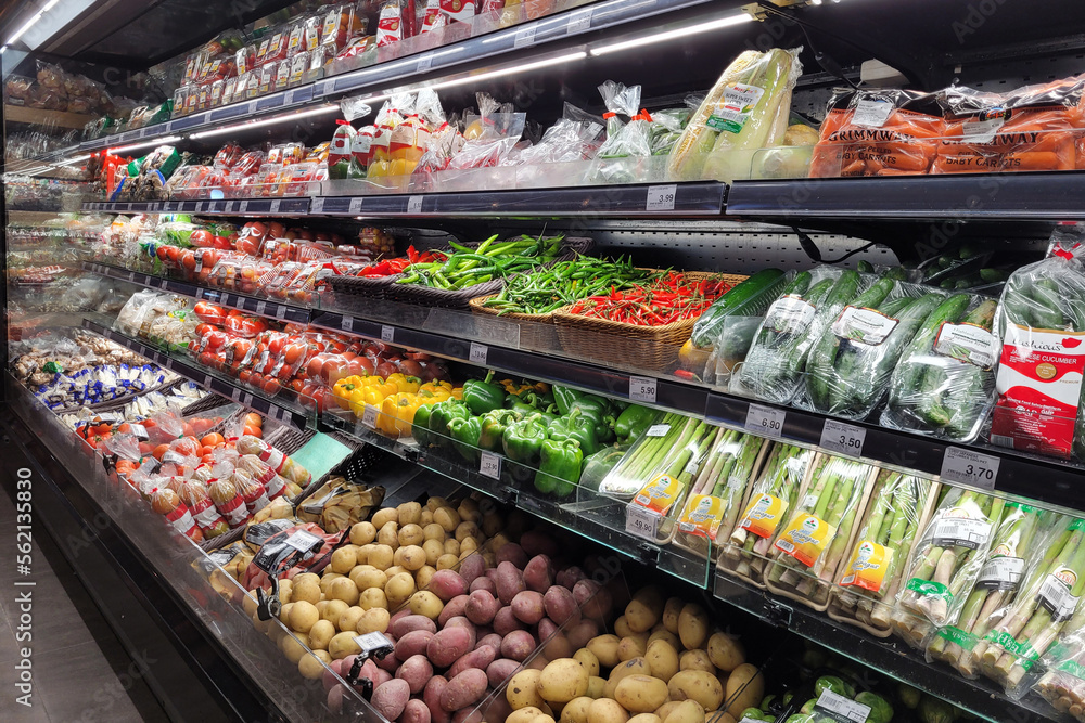 PENANG, MALAYSIA 8 DEC 2023 Fresh organic fruits and vegetables