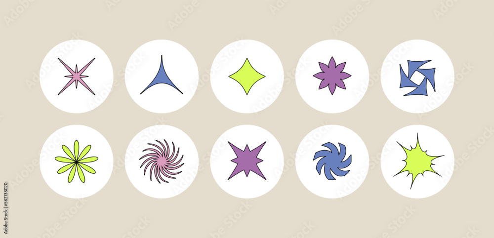 Vector set of different geometric shapes and elements. Brutalist design icons and signs. Basic forms Vector set of different geometric shapes and elements. Brutalist design icons and signs. Basic forms