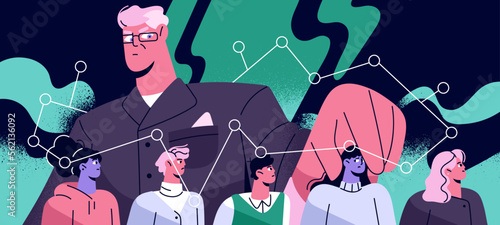 Manipulation, control and authority concept. Master, government manipulating people crowd, influencing minds, managing masses. Leader dominating. Dependence and pressure. Flat vector illustration