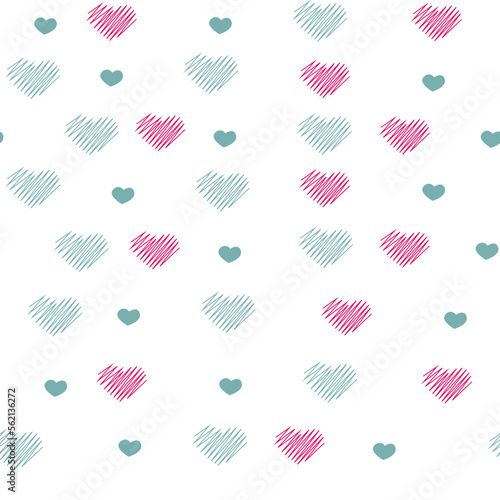 Seamless background of hearts. Vector background for printing on textiles, wrapping paper, web design and social media. pink and blue.