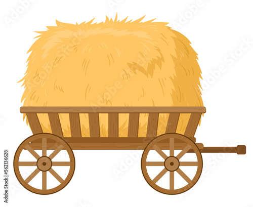 Cartoon hay in wheelbarrow. Farming haymow, fodder straw, agricultural rural haycock flat vector illustration on white background